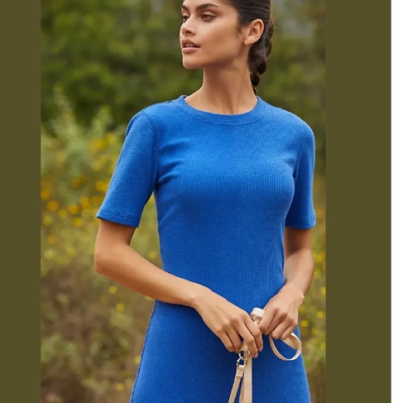 Sweaty Betty Ribbed Midi Dress Short Sleeves Lightning Blue Size XS - Picture 2 of 11